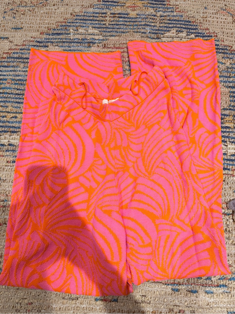 SUNCOO Neon Pink and Orange Abstract Knit Top